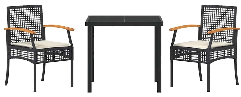 vidaXL Σέτ φαγητού για κήπο 3 pcs Μαύρο συνθετικό ρατάν