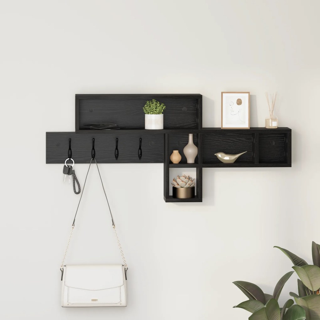 vidaXL Τοίχου Κρεμάστρα με ράφι Μαύρη δρυς 100 x 12 x 43.5 εκ