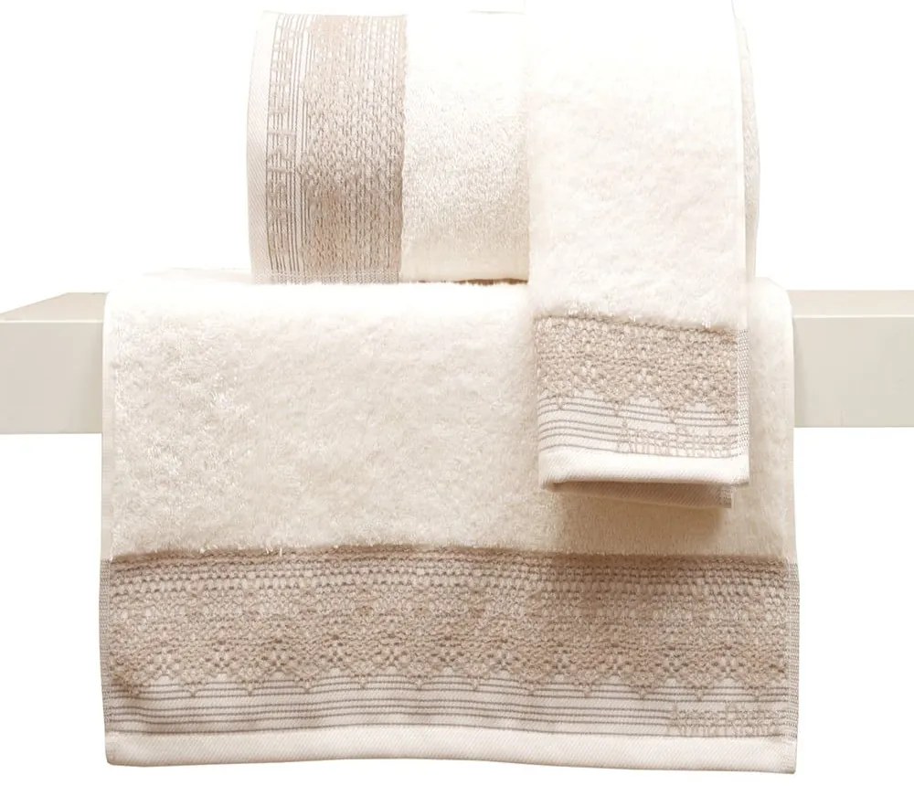 Πετσέτα Σετ Με Κορδέλα 3τμχ Des. Karla 3.Ivory Anna Riska Towels Set 100% Βαμβάκι