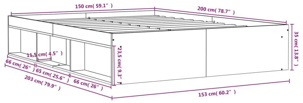 Πλαίσιο Κρεβατιού Γκρι Sonoma 150 x 200 εκ. King Size - Γκρι