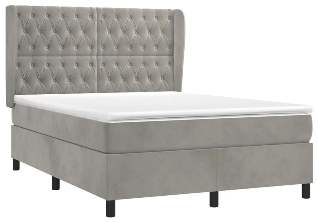 vidaXL Κρεβάτι Boxspring με Στρώμα Ανοιχτό Γκρι 140x200 εκ. Βελούδινο