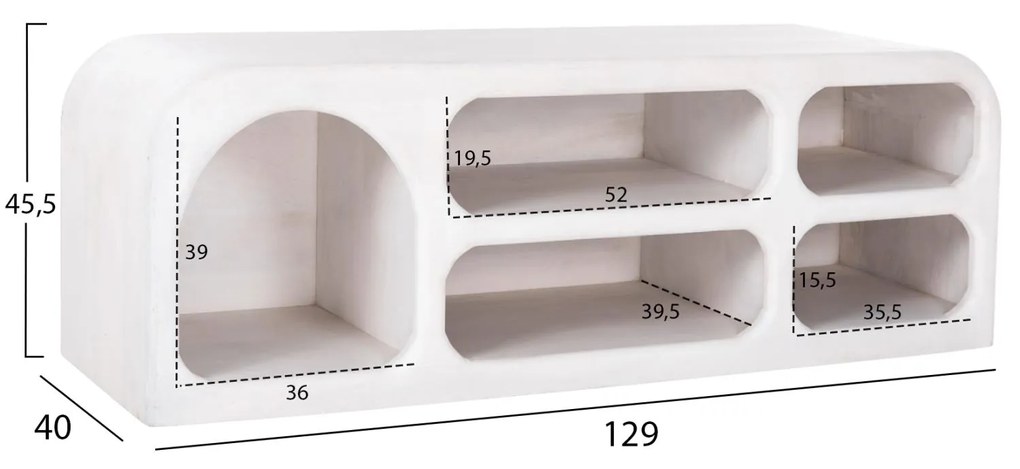 Έπιπλο τηλεόρασης HANDYR Μασίφ Ξύλο Mango σε Λευκό 130x40x45Yεκ. 130x40x45 εκ.