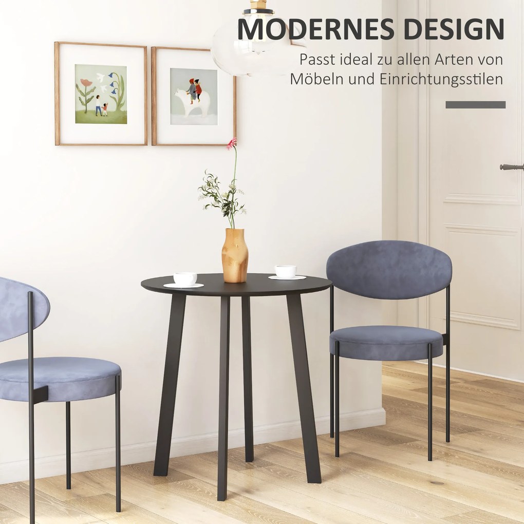 Τραπέζι τραπεζαρίας για 2 άτομα, λευκή επιφάνεια, μεταλλικά πόδια με τάπες, Ø72 x 75Υ cm, μαύρο χρώμα