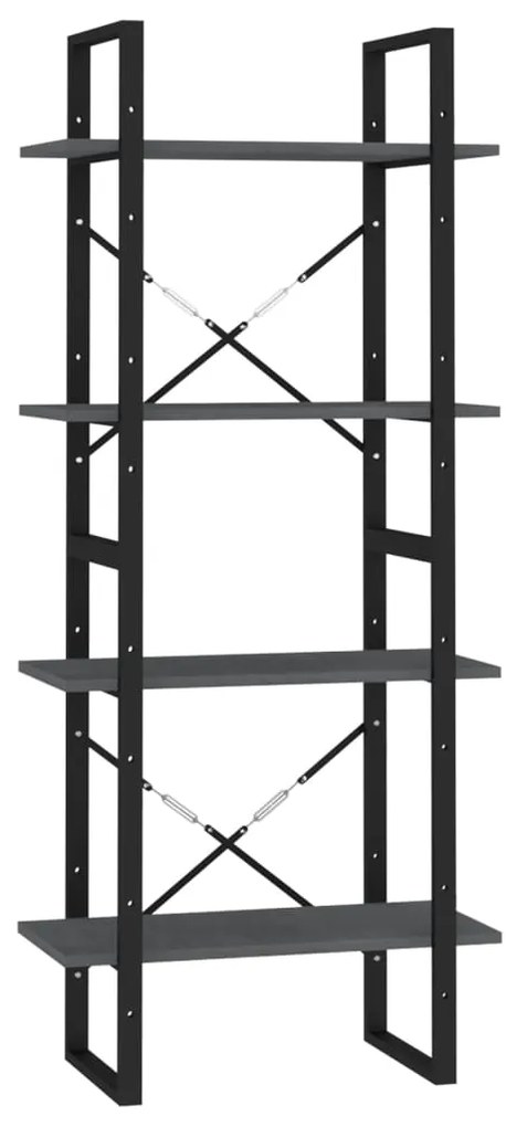 vidaXL Βιβλιοθήκη με 4 Ράφια Γκρι 60x30x140 εκ. από Μασίφ Ξύλο Πεύκου