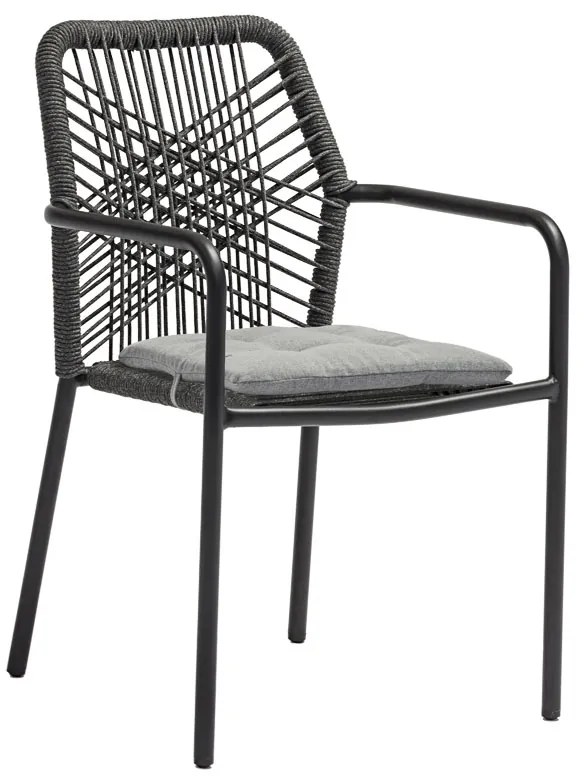 Πολυθρόνα Kherson pakoworld αλουμίνιο σχοινί ανθρακί-μαξιλάρι γκρι