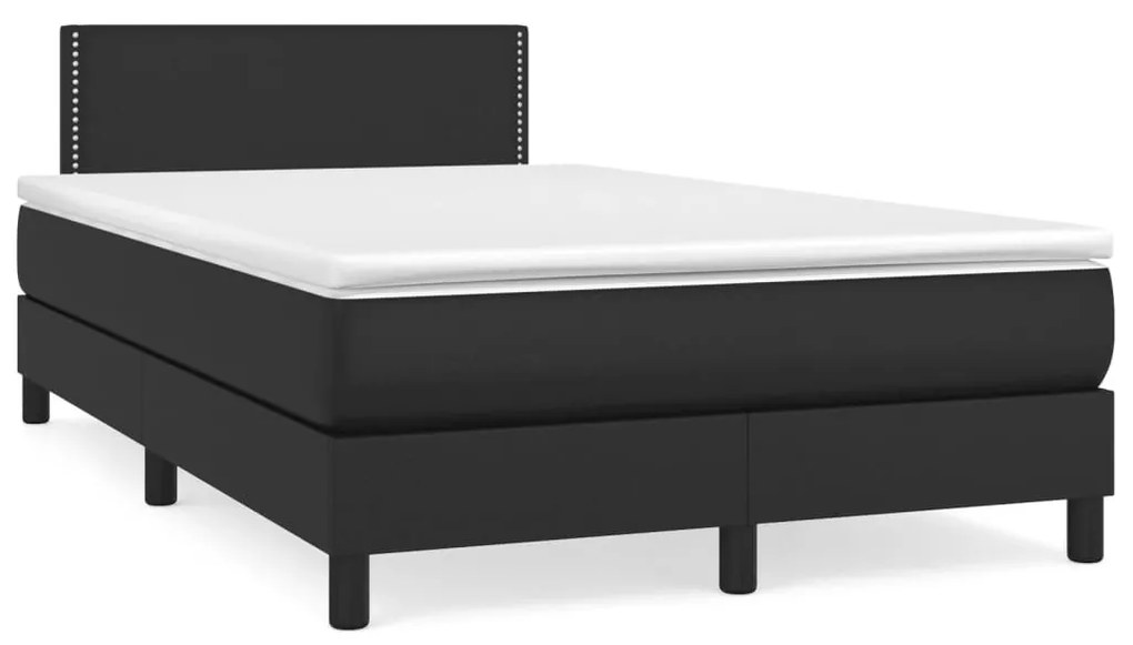 Κρεβάτι Boxspring με Στρώμα&amp;LED Μαύρο 120x190εκ.Συνθετικό Δέρμα - Μαύρο