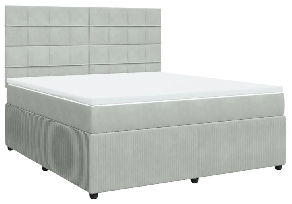 vidaXL Κρεβάτι Boxspring με Στρώμα Ανοιχτό Γκρι 180x200 εκ. Βελούδινο