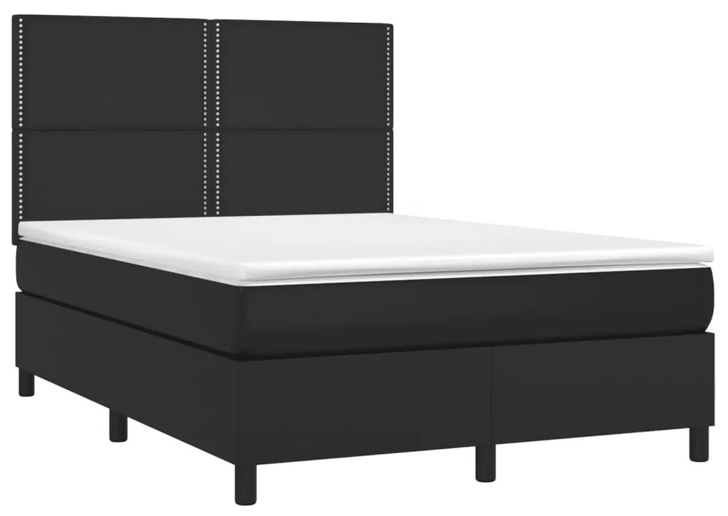 Κρεβάτι Boxspring με Στρώμα Μαύρο 140x200εκ.από Συνθετικό Δέρμα - Μαύρο