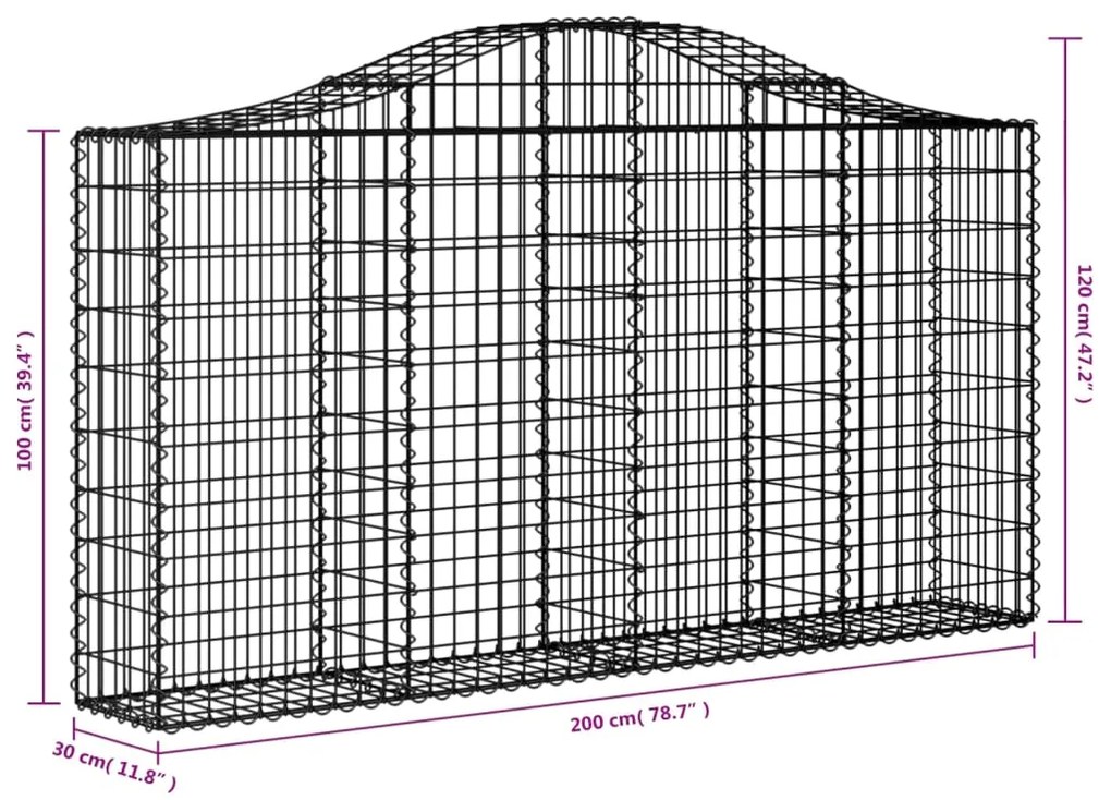 vidaXL Συρματοκιβώτια Τοξωτά 15 τεμ. 200x30x100/120 εκ. Γαλβαν. Ατσάλι