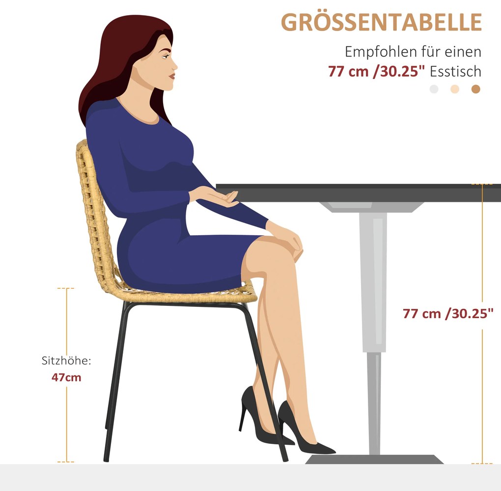 Σετ καρεκλών τραπεζαρίας HOMCOM 2 τεμαχίων σε boho στυλ, καρέκλα έμφασης, PE-Rattan, 44 cm x 58 cm x 85 cm, Φυσικό + Κίτρινο