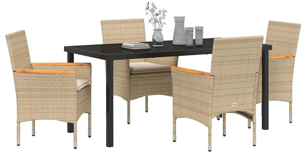 vidaXL Σέτ φαγητού για κήπο με μαξιλάρι 5 pcs Μπεζ συνθετικό ρατάν