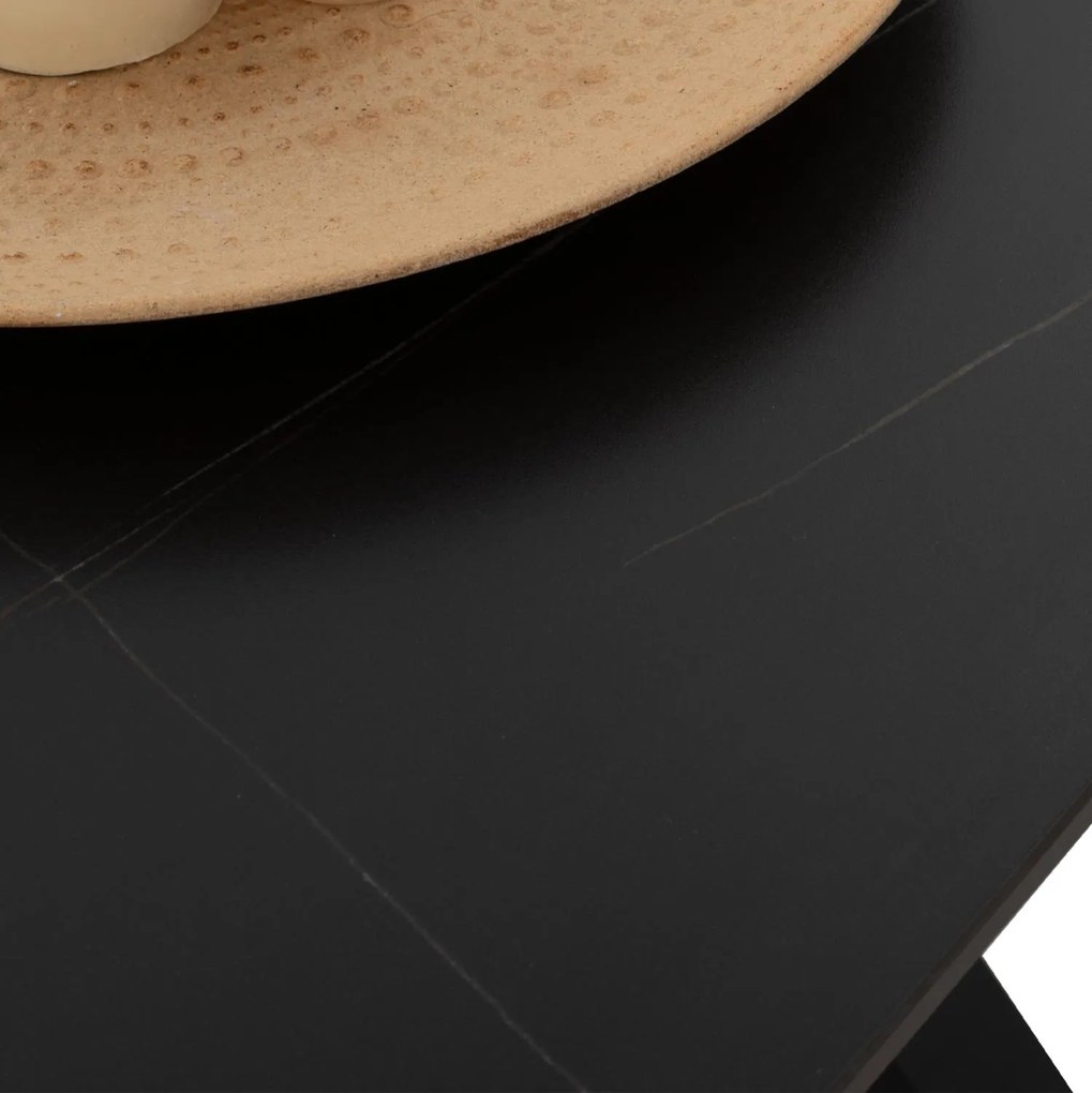 ΤΡΑΠΕΖΙ ΤΡΑΠΕΖΑΡΙΑΣ SYNTEC SINTERED STONE ΜΑΥΡΟ ΜΕΤΑΛΛΙΚΑ ΠΟΔΙΑ 160x90x75Y εκ.