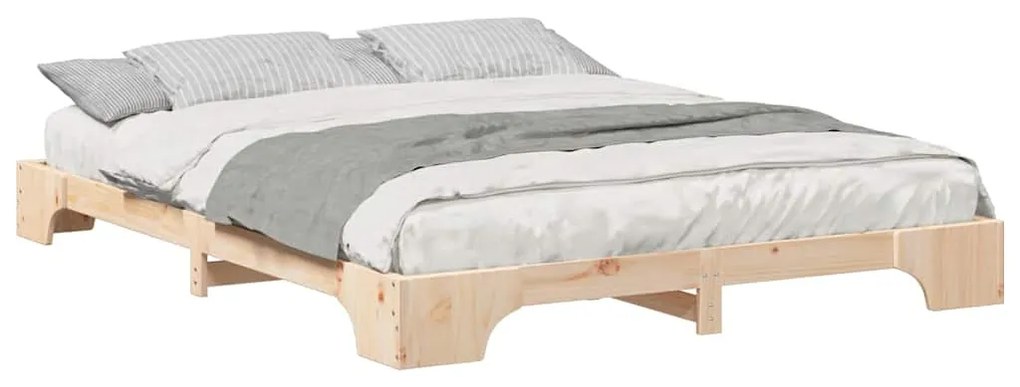 vidaXL Κρεβάτι δαπέδου Καφέ 160 x 220 cm Μασίφ ξύλο πεύκου