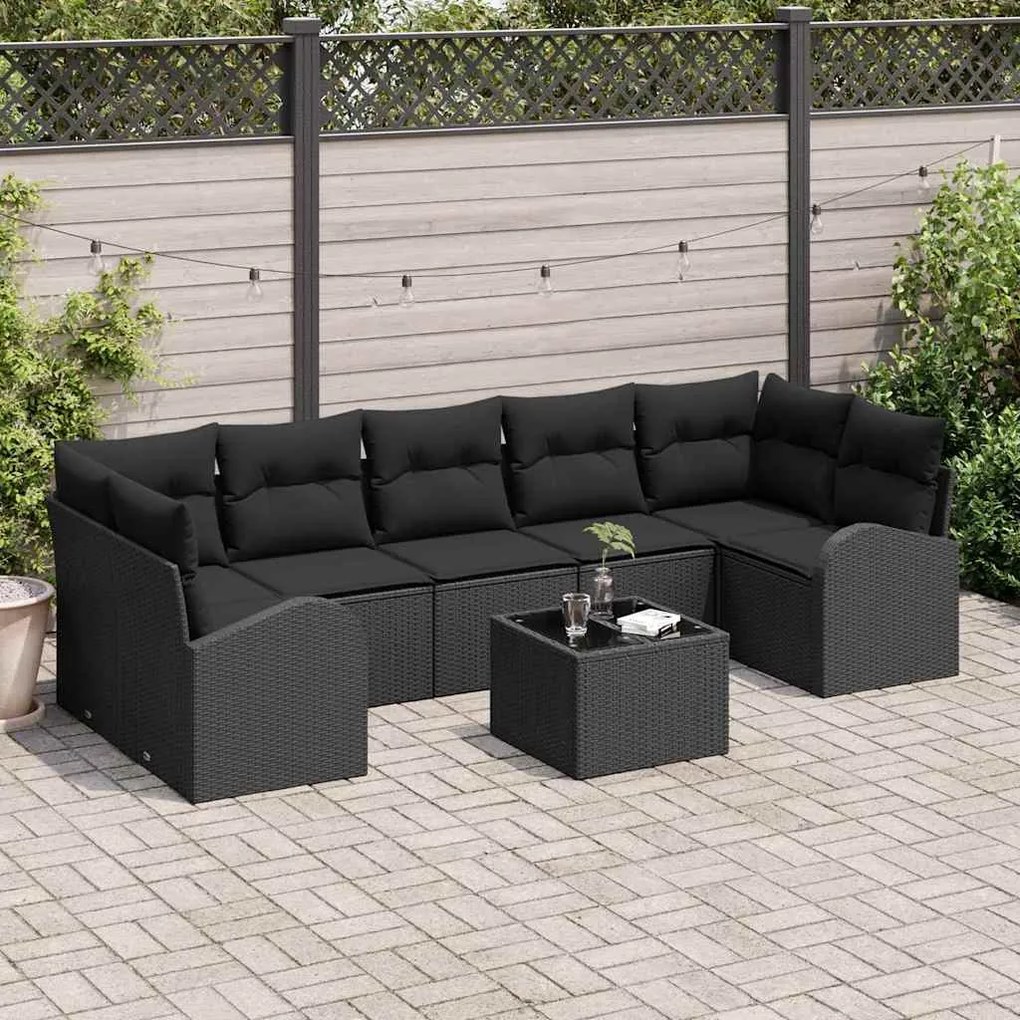 vidaXL Σετ Καναπέ Κήπου με μαξιλάρι 8 pcs Μαύρο 55 x 55 x 37 εκ