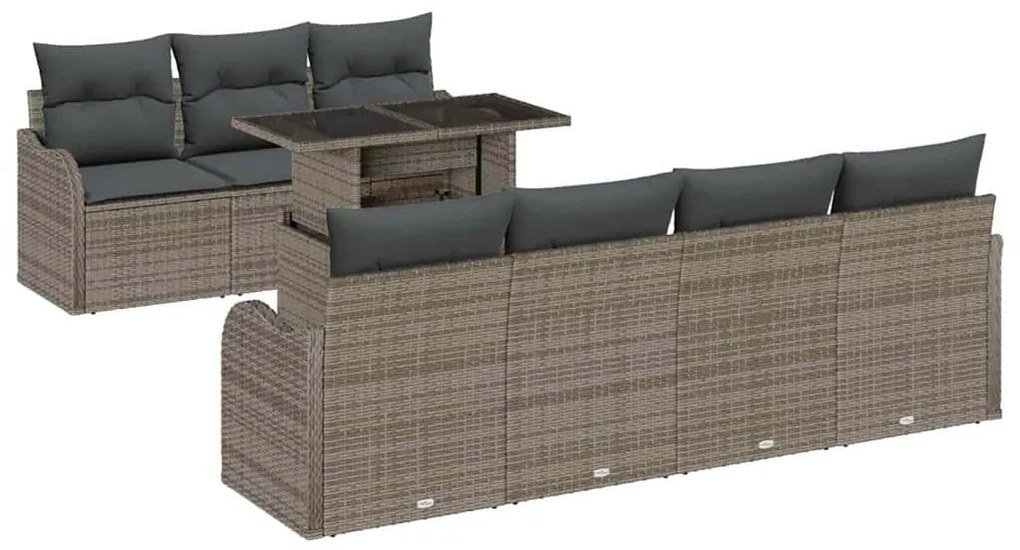 vidaXL Σετ Καναπέ Κήπου με μαξιλάρι 8 pcs Γκρι Πολυ ράταν