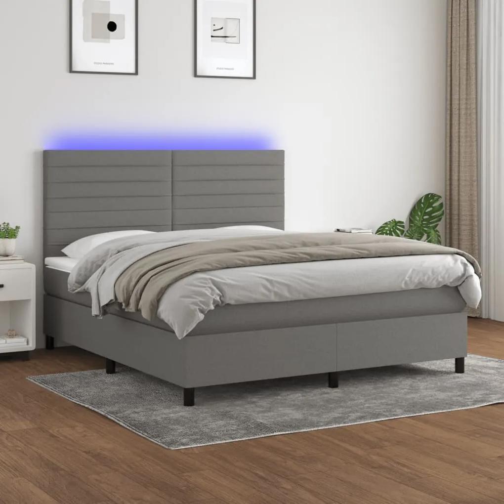 3134966 vidaXL Κρεβάτι Boxspring με Στρώμα &amp; LED Σκ.Γκρι 160x200 εκ Υφασμάτινο Γκρι, 1 Τεμάχιο