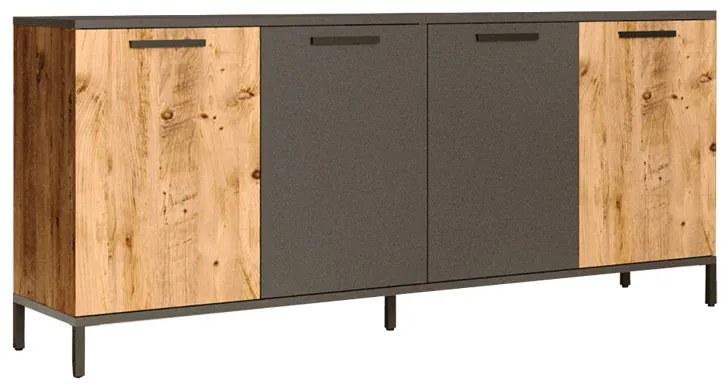 Μπουφές Kermit pakoworld ανθρακί-oak 160x40x72εκ - 176-000017