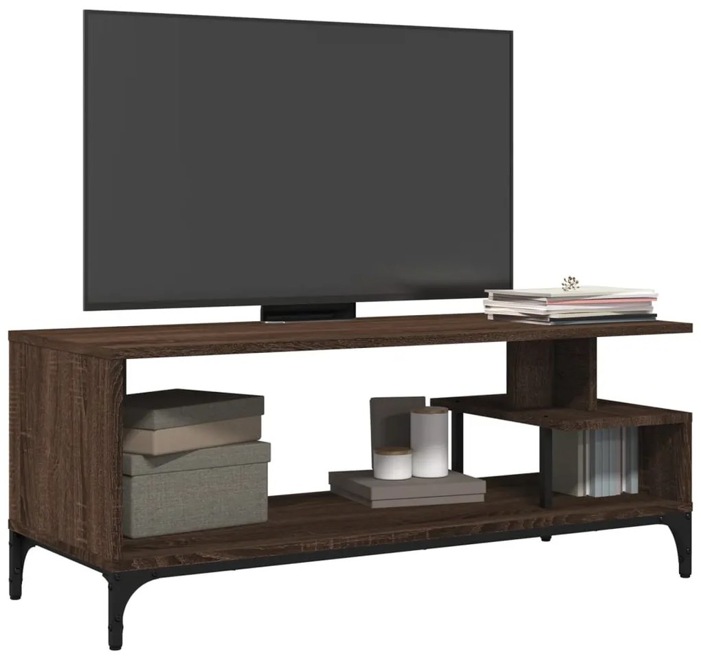 vidaXL Έπιπλο TV Καφέ Δρυς 102x40x41 εκ Επ Ξύλο/Ατσάλι Ηλ Βαφή Πούδρα