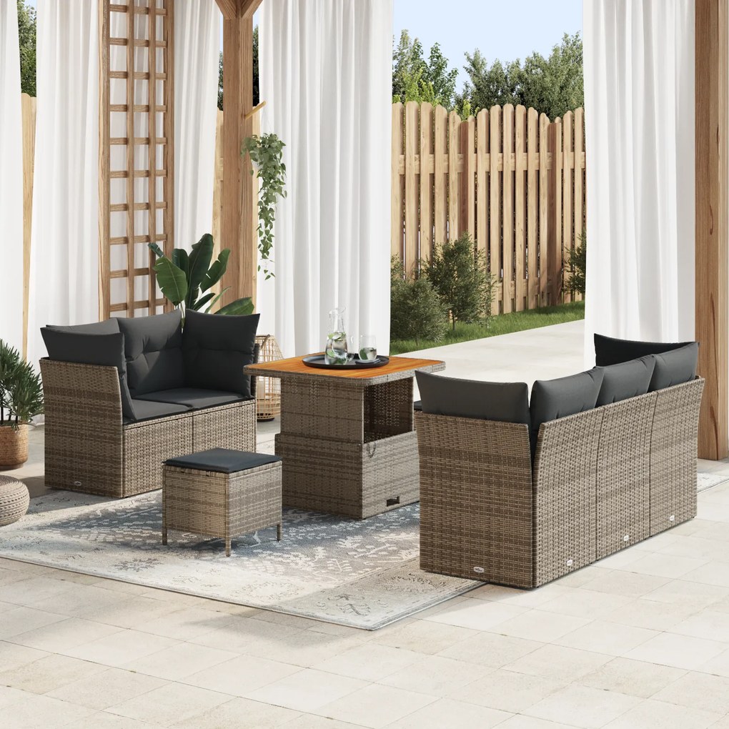 vidaXL Σετ Καναπέ Κήπου Ρυθμιζόμενο ύψος 8 pcs Γκρι συνθετικό ρατάν