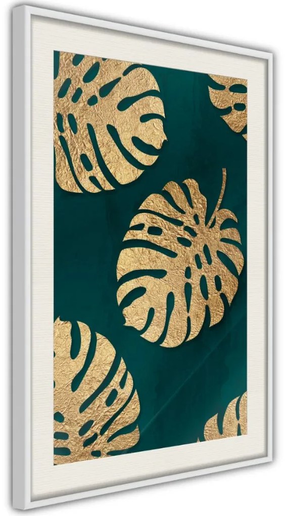 Αφίσα - Gilded Monstera Leaves - 20x30 - Μαύρο - Με πασπαρτού