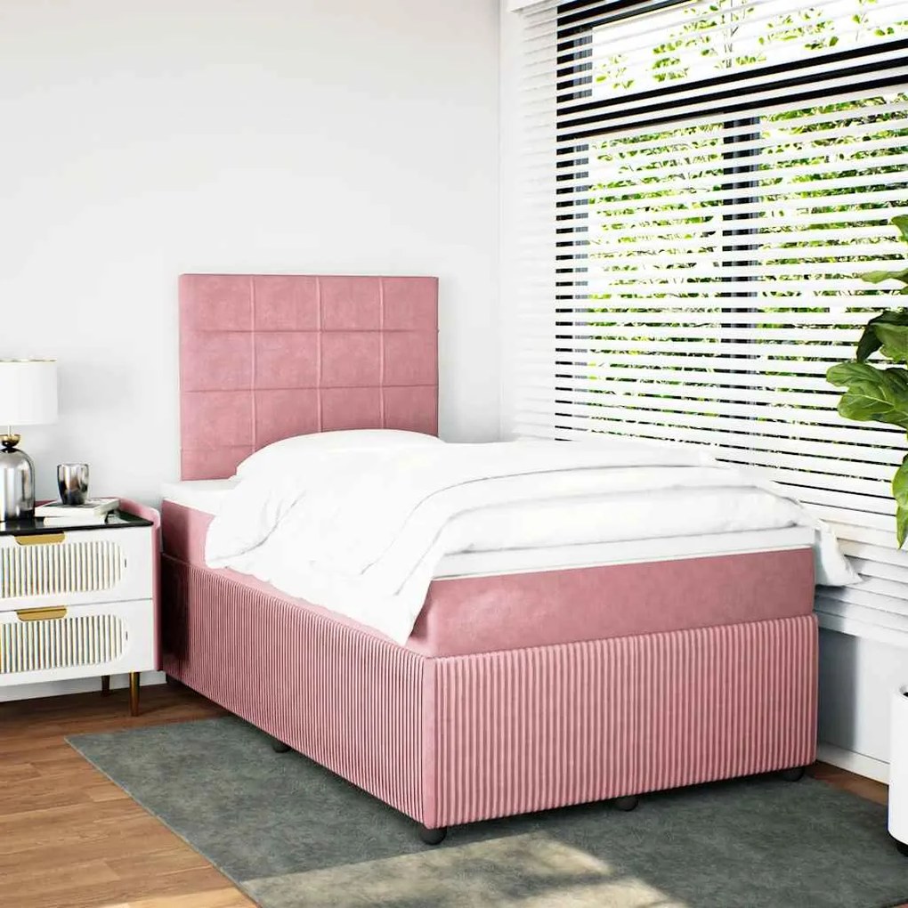 vidaXL Κρεβάτι Boxspring με Στρώμα Ροζ 120x200 εκ. Βελούδινο