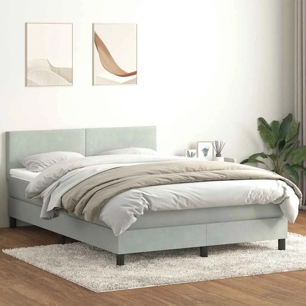 Κρεβάτι Boxspring με Στρώμα Ανοιχτό Γκρι 160x210 εκ. Βελούδινο - Γκρι