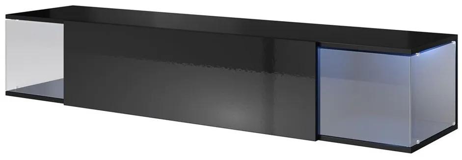 Τραπέζι Tv Charlotte 123, Γυαλιστερό μαύρο, Μαύρο, Ο αριθμός των θυρών: 1, 160x30x40cm, 29 kg | Epipla1.gr