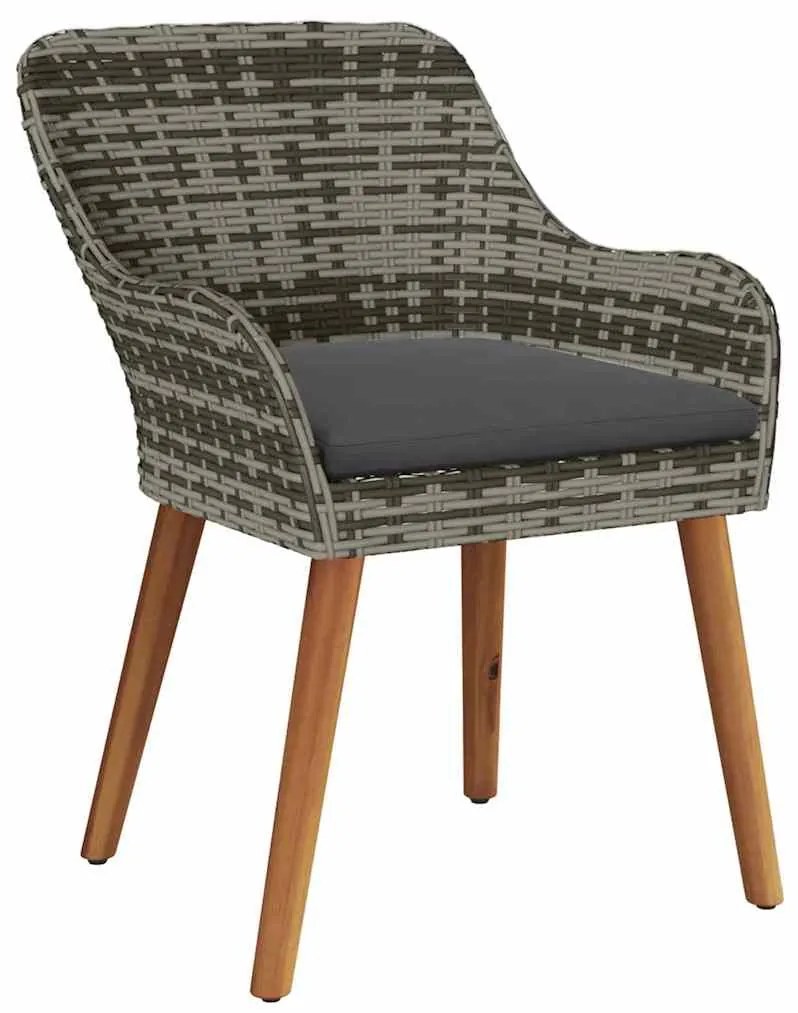 vidaXL Σέτ φαγητού για κήπο με μαξιλάρι 9 pcs Γκρι συνθετικό ρατάν