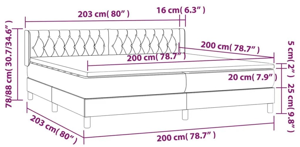 Κρεβάτι Boxspring με Στρώμα Ανοιχτό Γκρι 200x200 εκ. Βελούδινο - Γκρι