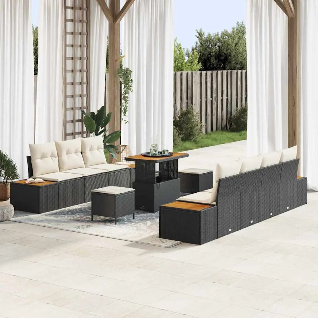 vidaXL Σετ Καναπέ Κήπου με μαξιλάρι 10 pcs Μαύρο Πολυ ράταν