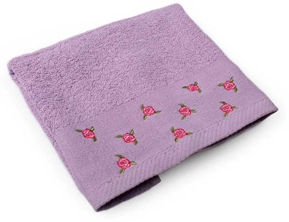 Πετσέτα Με Κέντημα Ανθάκι Purple DimCol Προσώπου 50x90cm 100% Cotton