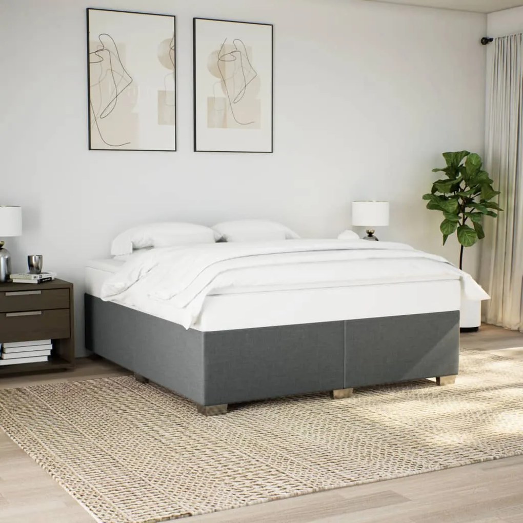 Κρεβάτι Boxspring με Στρώμα Σκούρο Γκρι 200x200 εκ. Υφασμάτινο - Γκρι