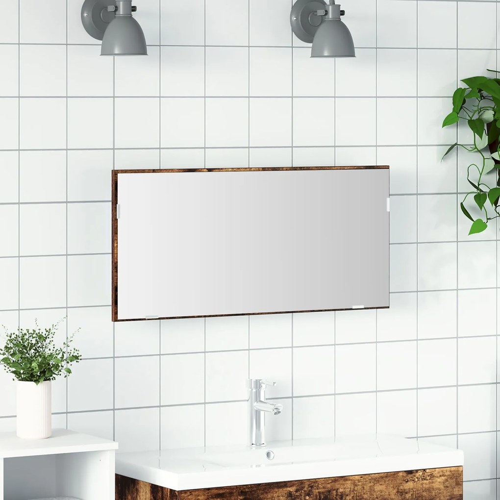 Κρεμαστό Καθρέφτη Ντουλάπας vidaXL με LED Φως Καπνιστή Δρύς 80x37 εκ