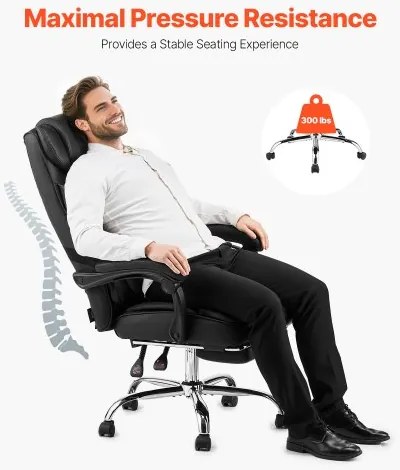VEVOR Executive Chair High Back Office Chair with Footrest Lumbar Pillow Black