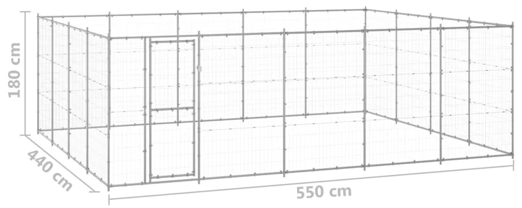 vidaXL Κλουβί Σκύλου Εξωτερικού Χώρου 24,2 μ² από Γαλβανισμένο Χάλυβα