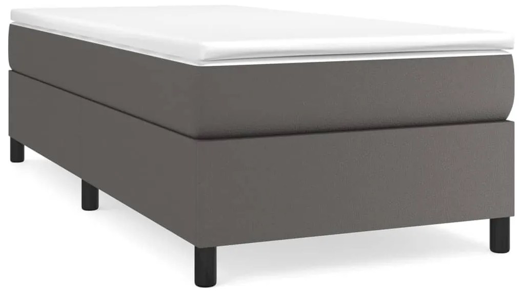 Κρεβάτι Boxspring με Στρώμα Γκρι 90x190 εκ. από Συνθετικό Δέρμα - Γκρι