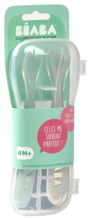 Κουτάλια σιλικόνης 1st stage (2 τεμ) με κουτί μεταφοράς Grey/Sage Green Béaba