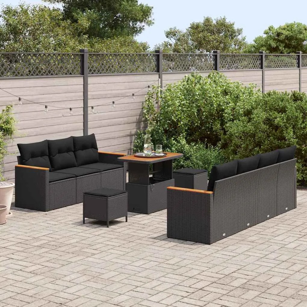 vidaXL Σετ Καναπέ Κήπου 10 pcs Μαύρο συνθετικό ρατάν