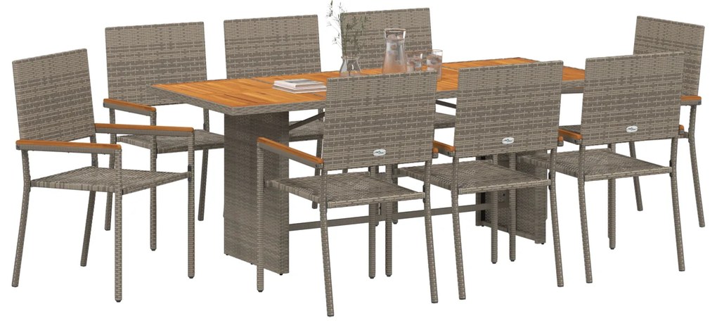 vidaXL Σέτ φαγητού για κήπο 9 pcs Γκρι 190 x 80 x 75 εκ.