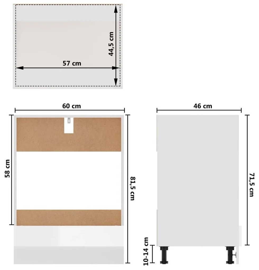 Ντουλάπι για Φούρνο Γυαλιστερό Λευκό 60x46x81,5 εκ. Επεξ. Ξύλο - Λευκό