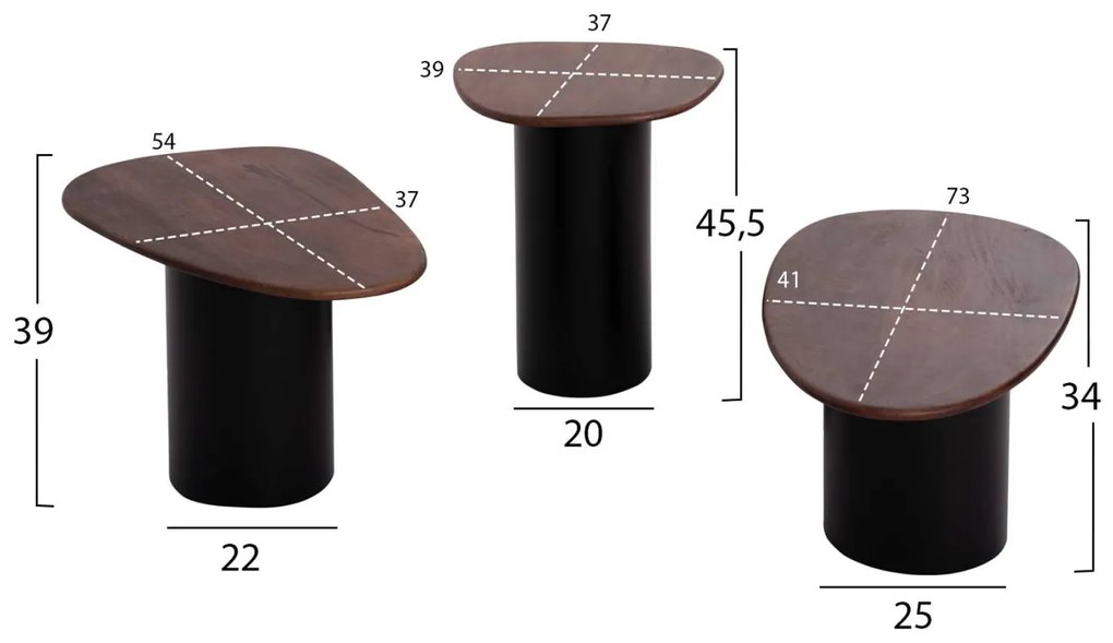 ΤΡΑΠΕΖΙA ΣΑΛΟΝΙΟΥ 3ΤΜΧ PEBBLES HM18004 MANGO TOP-ΜΕΤΑΛΛΙΚΕΣ ΜΑΥΡΕΣ ΒΑΣΕΙΣ