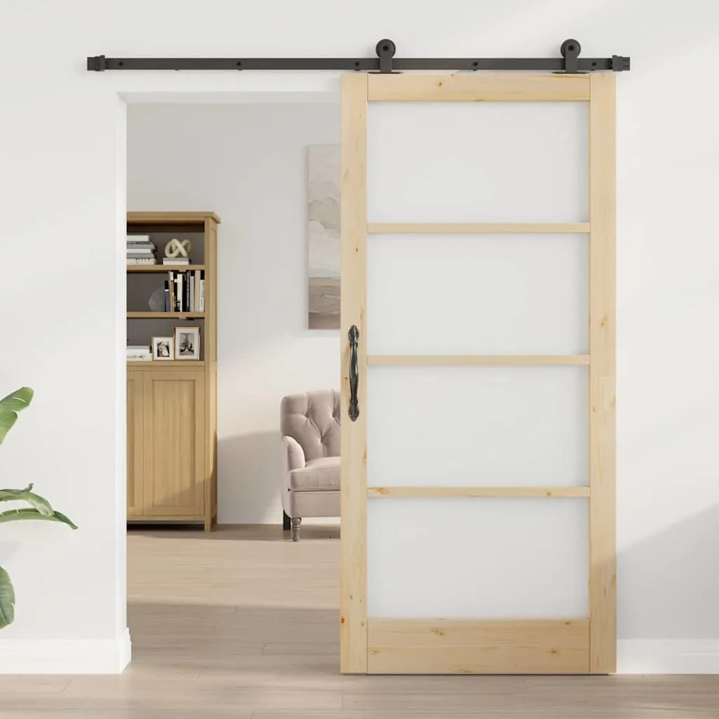 vidaXL Συρόμενη Πόρτα Χειροκίνητος Καφέ 93 x 202 cm Ξύλο και μέταλλο