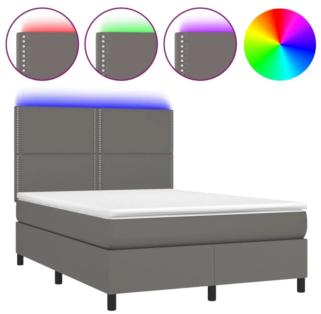 ΚΡΕΒΑΤΙ BOXSPRING ΜΕ ΣΤΡΩΜΑ &amp; LED ΓΚΡΙ 140X190 ΕΚ. ΣΥΝΘ. ΔΕΡΜΑ 3135883