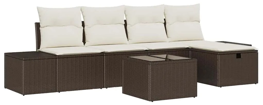 vidaXL Σετ Καναπέ Κήπου με μαξιλάρι 6 pcs Καφέ συνθετικό ρατάν