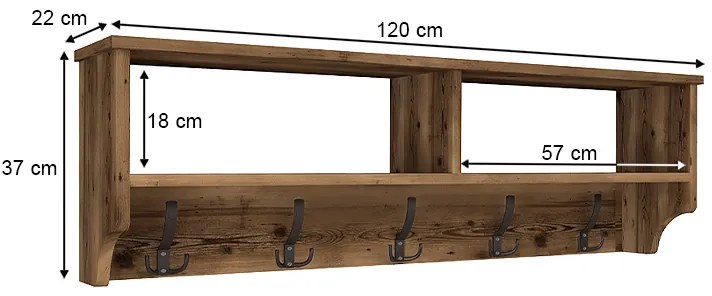 Κρεμάστρα τοίχου Ottila Megapap χρώμα καπνιστή καρυδιά 120x22x37εκ.