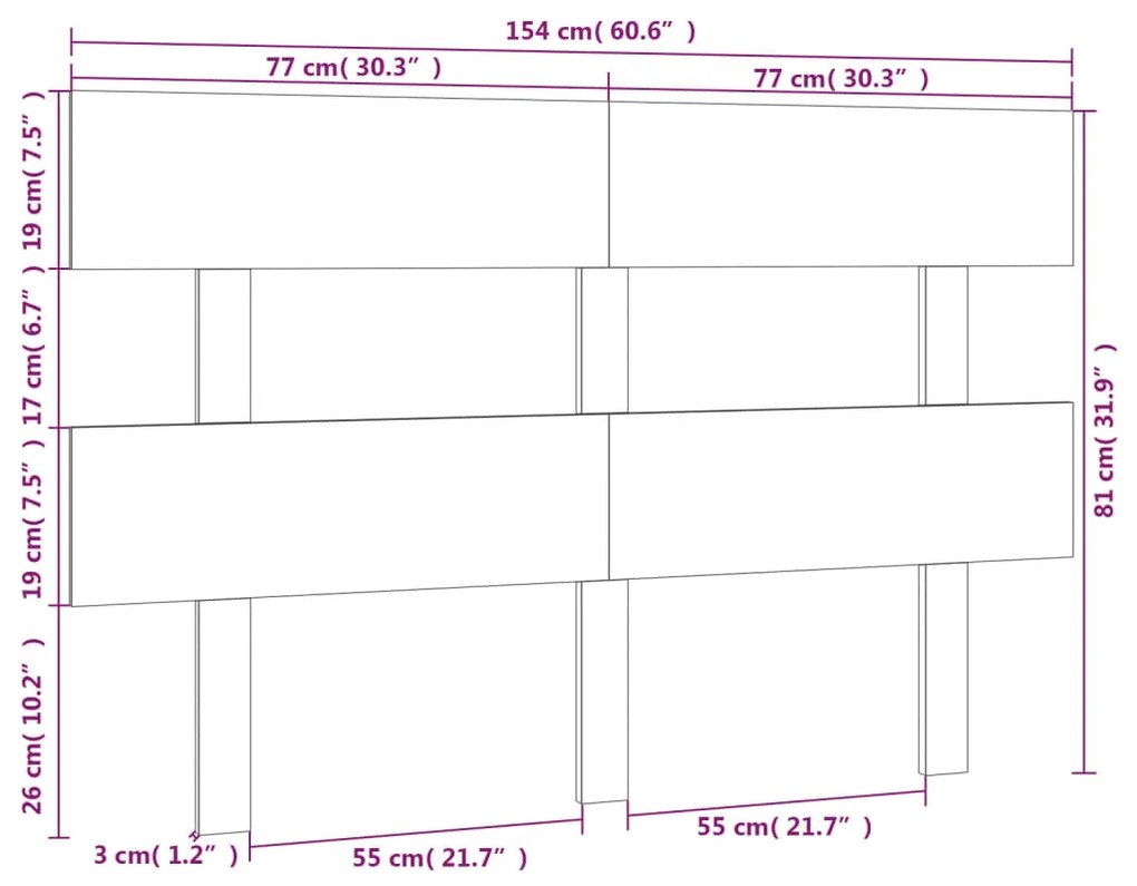 vidaXL Κεφαλάρι Κρεβατιού 154 x 3 x 81 εκ. από Μασίφ Ξύλο Πεύκου