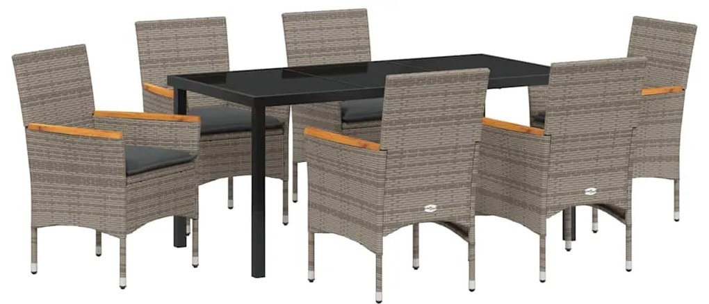 vidaXL Σέτ φαγητού για κήπο με μαξιλάρι 7 pcs Γκρι Πολυ ράταν