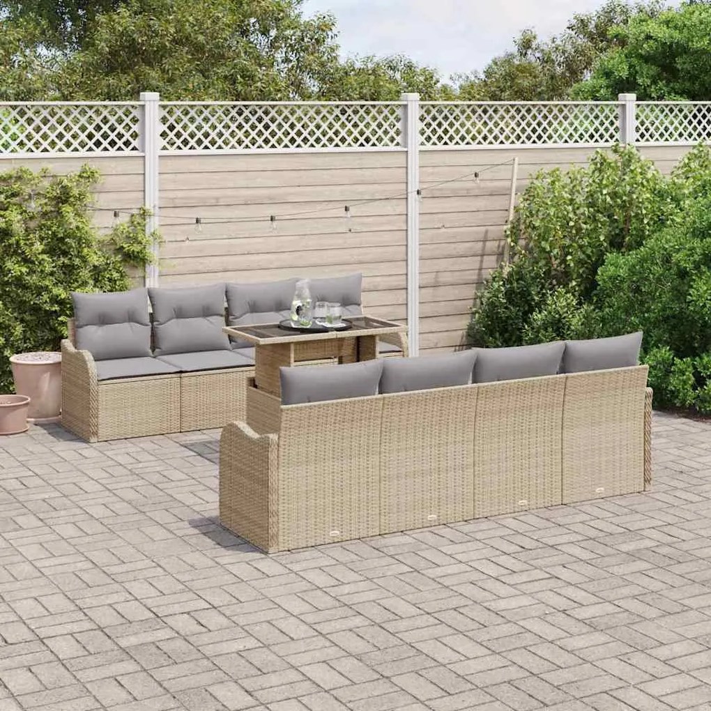vidaXL Σετ Καναπέ Κήπου 9 pcs Μπεζ 100 x 55 x 73 εκ Πολυ ράταν