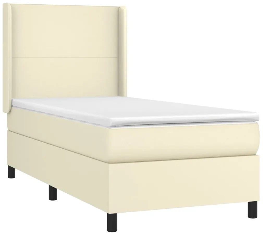 vidaXL Κρεβάτι Boxspring με Στρώμα Κρεμ 90x200 εκ. από Συνθετικό Δέρμα