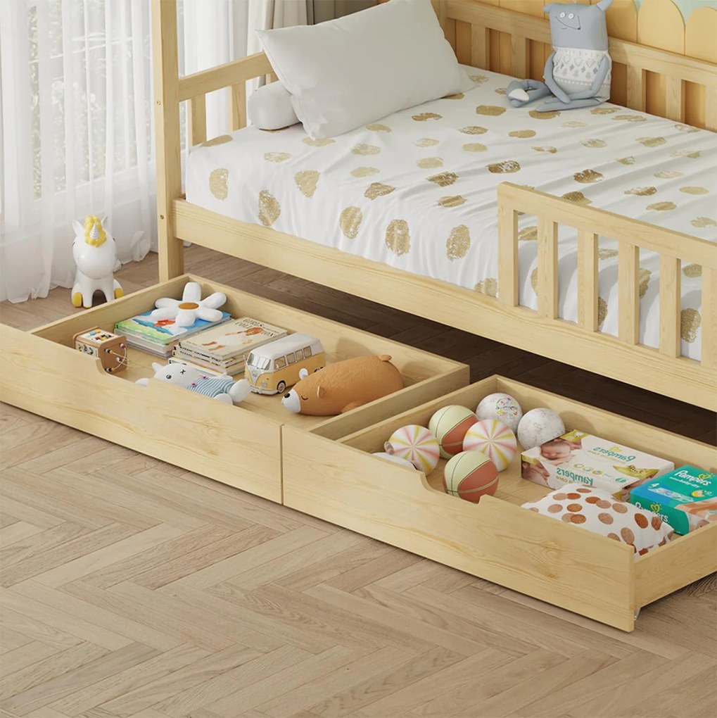 Παιδικό Κρεβάτι με Συρτάρια PHYLLIS τύπου MONTESSORI σε Φυσικό 196x97x161Υεκ. 196x97x161 εκ.